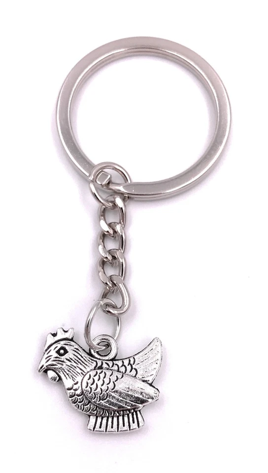 Henne Huhn Bauernhof Schlüsselanhänger Anhänger Silber aus Metall - Bild 1 von 1