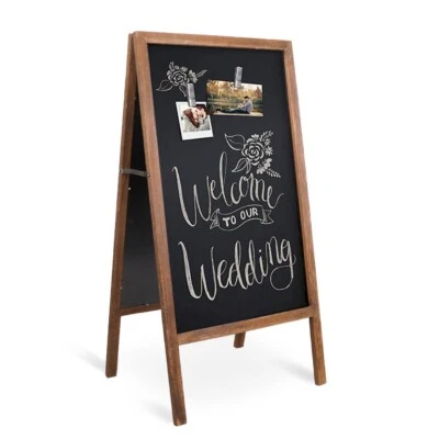 Large Wooden A-Frame Chalkboard Menu Sign Black Board Sidewalk Wedding Signage - Image 1 of 4