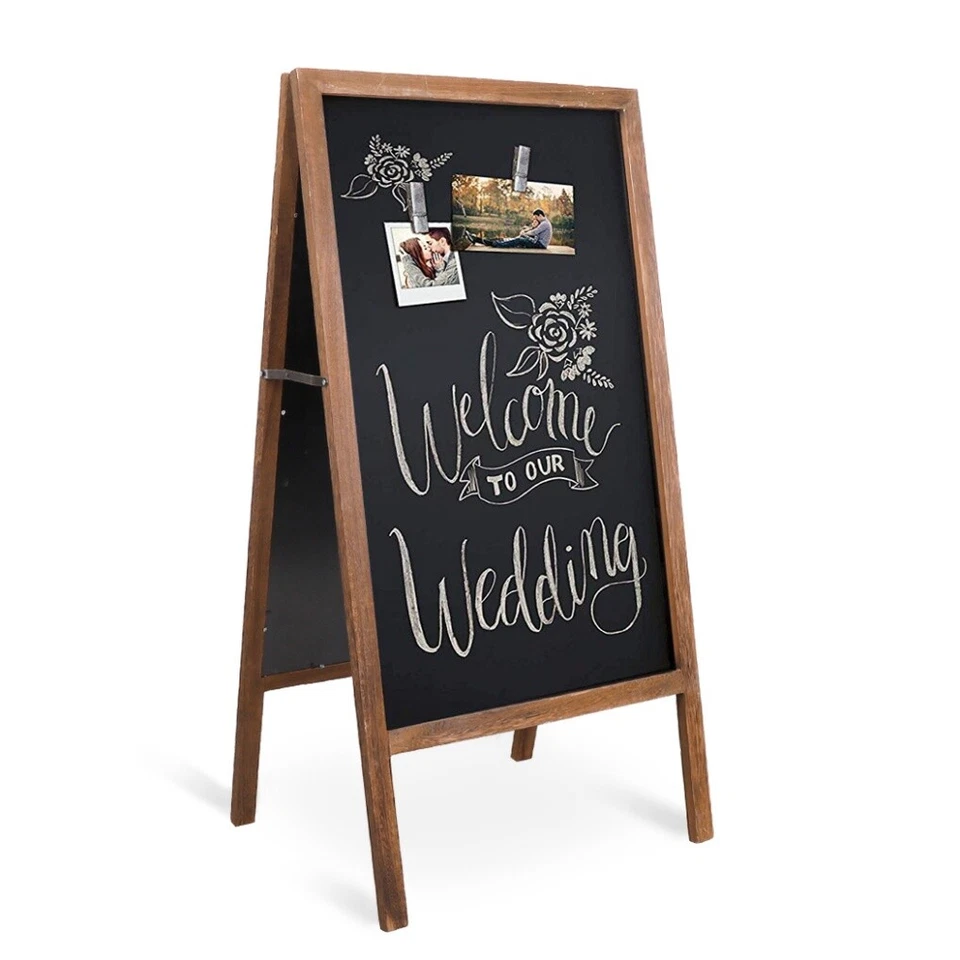 Large Wooden A-Frame Chalkboard Menu Sign Black Board Sidewalk Wedding Signage - Image 1 of 4