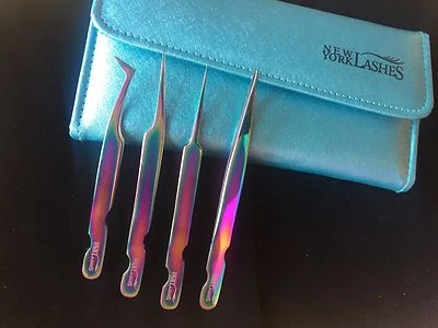 Multicolor Volume Classic eyelash extension tweezer kit 4pcs+cover - Image 1 of 3
