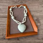 Vintage Necklace Pale Green Crystal Agate Sterling Silver 925 Clasp Heart Pendan