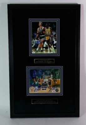 Larry Bird and Magic Johnson 2 Dual Autographed 8x10 Photos Framed PSA LOA - Image 1 of 4