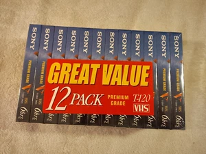 Sony 12 pack Premium Grade 6hr T-120 Blank VHS Tapes Sealed Brand New - Picture 1 of 10