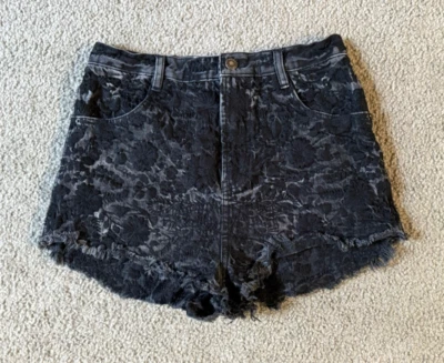 Free People Women's Embroidered Floral Print Black Jean Shorts - Size 28 - Image 1 of 4