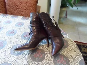 Zimmerman Burgundy Croc Embosed Leather Boots w/Ankle Tassel Tie Detail SIze 39B - Picture 1 of 20