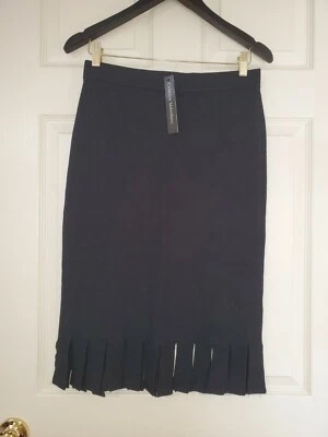 NUEVO CON ETIQUETAS $68 Catherine Malandrino Damas Negro Tejido Midi Falda Corte Dobladillo Talla S Foto 1 de 4