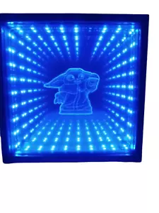 Desk Multicolor Infinity Mirror With Grogu Design in Black Frame 13in x 13in - Picture 1 of 8