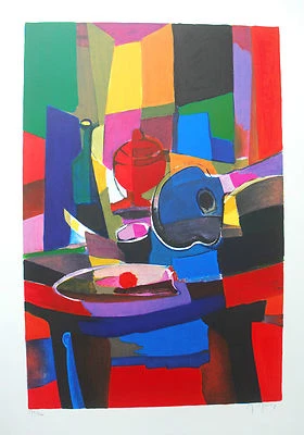 Impresión numerada firmada limitada Marcel Mouly "Mandole et Compotier Rouge" con certificado de autenticidad Foto 1 de 4