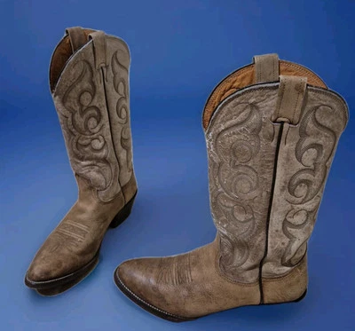 Nocona Women's Cowboy Western Leather Tan Boots Size 8 D Embroidered - Image 1 of 4
