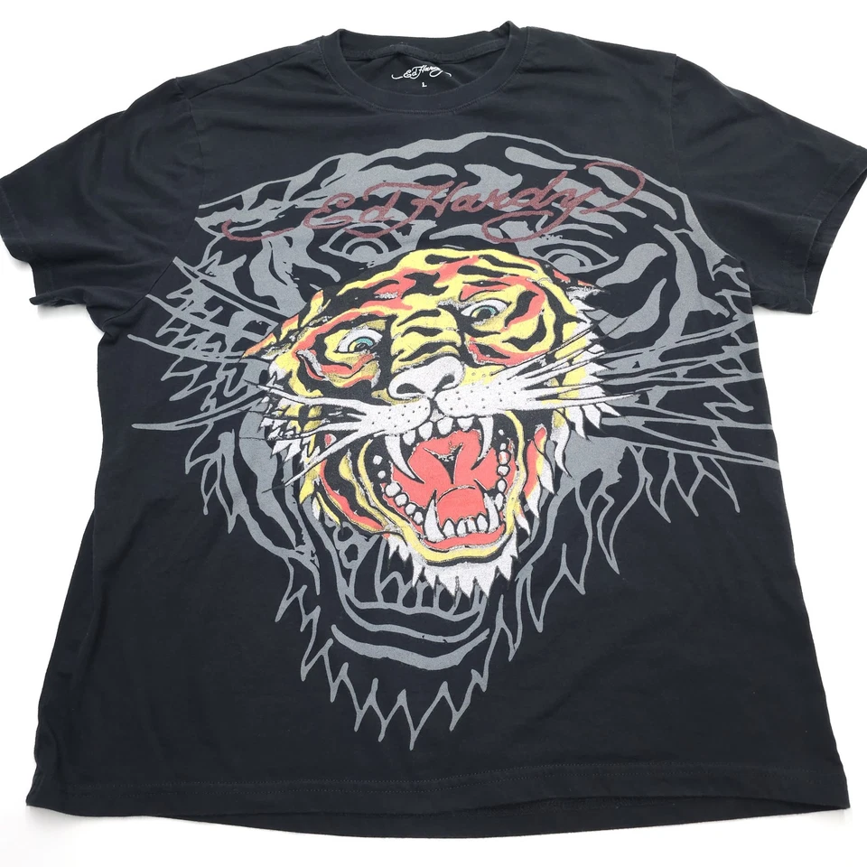 Рубашка мужская Ed Hardy размер Large черная с рисунком тигр  - Изображение 1 из 4