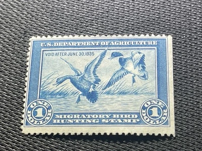 Estampilla federal de aves migratorias de Estados Unidos Scott #RW1 Mallards como nueva con bisagras C.1934 Foto 1 de 2