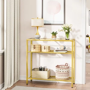 29.5" Console Table 3-Tier Tempered Glass Sofa Table Side Table Entryway Table - Picture 1 of 11