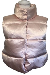 Lizzie Stanton Women’s  Puffer Vest Duck Down Satin Pink Small Girly High Neck - Picture 1 of 12