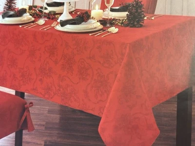 90英寸圆形红色锦缎圣诞丝带Poinsettia桌布城镇和乡村生活 — 第 1/4 张图片