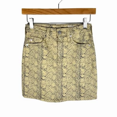 AG Adriano Goldschmied The Vera Snakeskin Denim Mini Skirt Size 25 Revolve Tan - Image 1 of 4