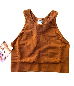 NWT JOY LAB Racerback Sports Bra Woman's Mesh Seamless Tank - Ginger - Size Sm - Picture 1 of 11