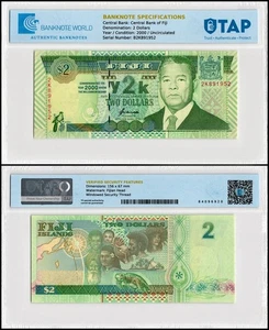 Fiji 2 Dollars, 2000, P-102, UNC Commemorative, Authenticated - Picture 1 of 1