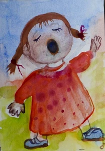 ACEO watercolor painting Dora Pilssala original fantasy figure Summer song - Picture 1 of 2