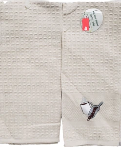 2 Same Jumbo Kitchen Tea Towels(17"x27")EMBROIDERED COFFEE CUP & BEANS SCOOP, MT - Picture 1 of 15