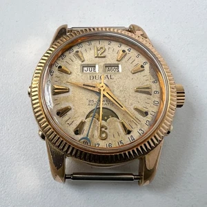 Ducal Cal 693 Automatik Uhr Vintage Herren Beige Zifferblatt 25 Jewels Lunar Face - Bild 1 von 9