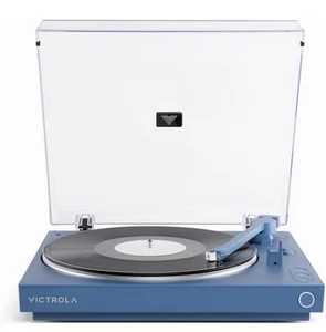 VICTROLA Automatic Bluetooth Turntable w Audio Technica, Aluminum Platter Blue - Picture 1 of 7