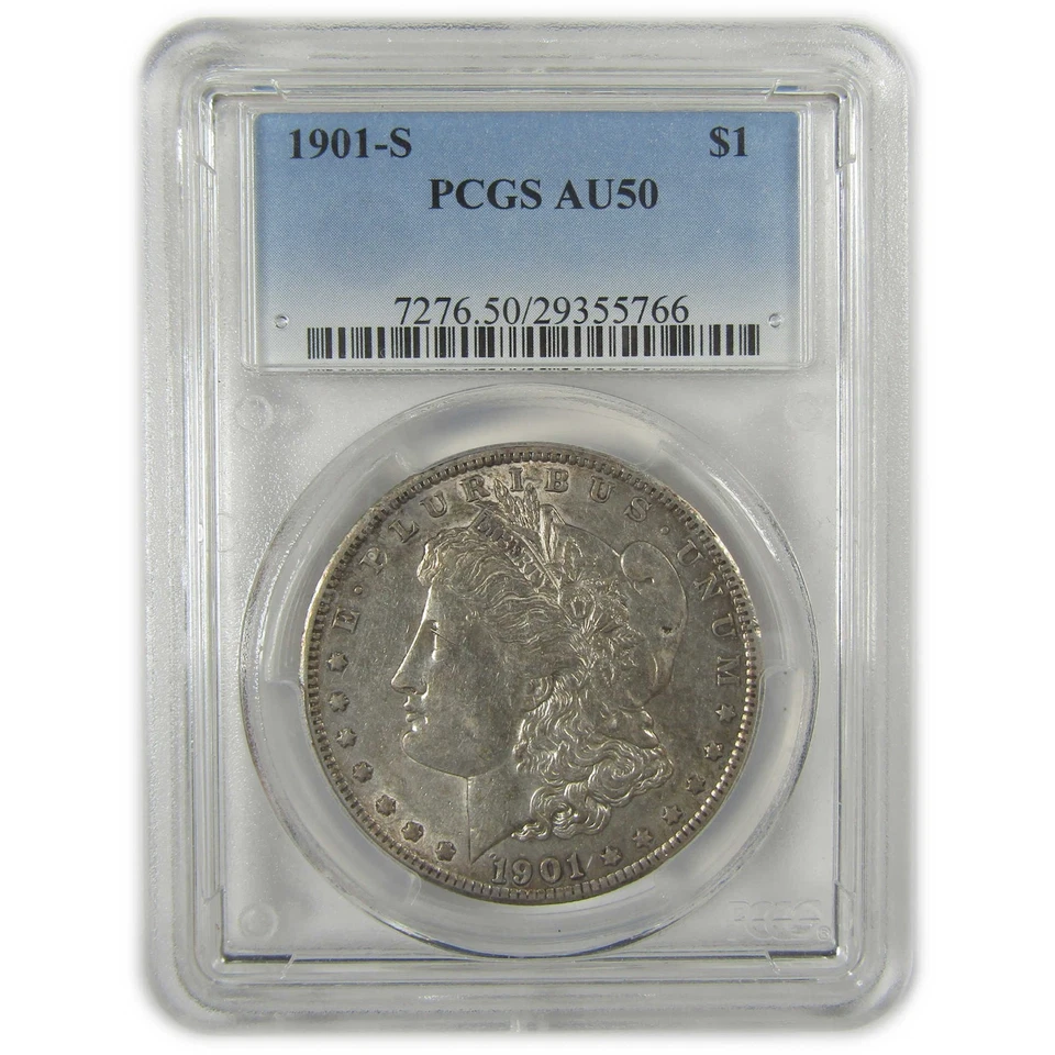 1901 S Morgan Dollar AU 50 PCGS Silver $1 Coin SKU:CPC0605 - Image 1 of 4