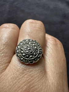 Antique Silver Mark Sterling Silver Marcasite(no Lost) Paving Ring -uk Size L - Picture 1 of 8