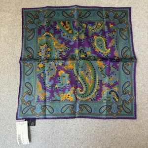 Ben Silver Mens Paisley Silk Pocket Square Violet Green Orange Handkerchief NWT - Picture 1 of 9