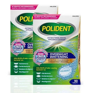 Polident Overnight Whitening Denture Cleaner Tablets 90ct 2 Pack Antibacterial - Picture 1 of 11