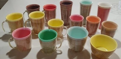 Lot of 15 Vintage Raffiawear Rattan Burlap Thermo Tumblers, Mugs, Bowl - Image 1 of 4