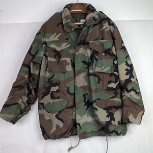 US Army Military Coat Jacket Cold Weather Field Woodland Camouflage Large Long - Picture 1 of 9