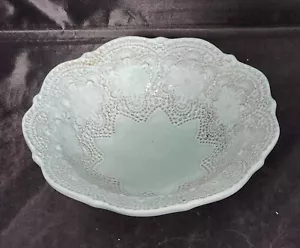 ARTE ITALICA MERLETTO Sage Green Aqua Scalloped Salad Bowl - Picture 1 of 4