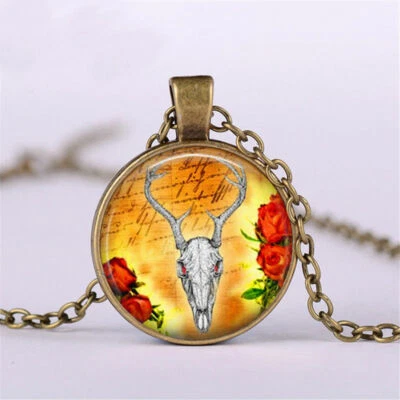 CUERNOS CALAVERA TORO Cristal Dije Colgante Mujer Hombre BRONCE 20" Collar Caja GRATIS Foto 1 de 4