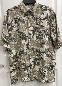 Falls Creek Hawaiian Shirt Mens Medium Floral Tropical Forest Green Easy Care - Picture 1 of 11