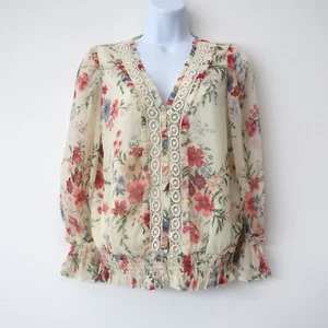 Venus Blouse 4 Floral Print Cottagecore Lace Smocked Romantic Button Up - Picture 1 of 11