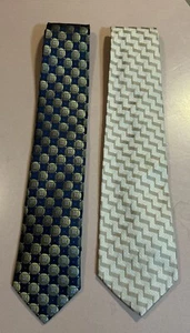 2 Corbatas IKE BEHAR 100% Seda Clásicas Diseñador EE. UU. Geométricas Dorado Azul - Imagen 1 de 12