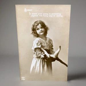 EAS Studio Postcard RPPC Pretty Girl and Kitty Cat Portrait Poem - Picture 1 of 4