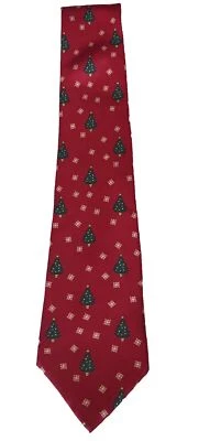 Corbata de cuello Pure Silk by Wembley para hombre, copo de nieve de seda árbol de Navidad rojo verde Foto 1 de 4