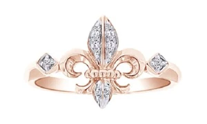 Natural Diamond Accent Fleur De Lis Ring for Women 10k Gold (0.07 Ct) - Picture 1 of 4