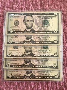 Fancy Serial #Lot OF 9, includes 4 Star Note fancy serial numbers, $5 Notes - Picture 1 of 12
