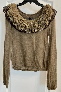 Ryu Womens Loose Knit Brown Crochet Long Sleeve Sweater Size Small - Picture 1 of 6