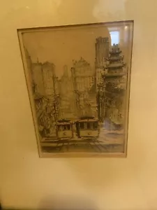 Teleférico grabado Harriet Gene Roudebush Chinatown California Artist 1966 - Imagen 1 de 9