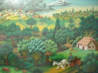 Ivan GENERALIC "Weites Land" Lithographie  1981 signiert gerahmt Naive Malerei - Bild 1 von 4