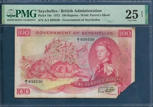 Seychelles British Administration 100 Rupees, 1972, P 18c, PMG 25 NET VF - Picture 1 of 2