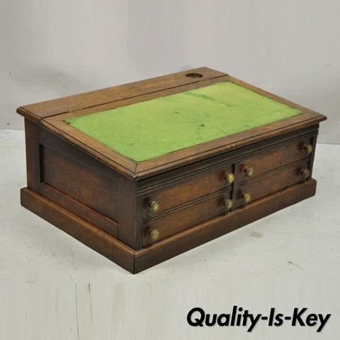 Antique Mission Oak Arts & Crafts 4 Drawer Spool Thread Cabinet Writing Lap Desk Cover