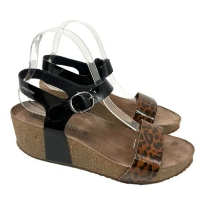 Mephisto Bayton Animal Print 2 Tone Comfort Wedge Leather Sandals Women’s 39 - Image 1 of 4