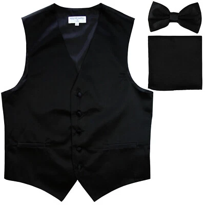 New Men's formal vest Tuxedo Waistcoat_bowtie & hankie set wedding Black prom - Image 1 of 4