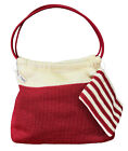 The Sak Hobo Shoulder Purse Bag Tote Red White Nylon Woven Sweater Christmas VTG