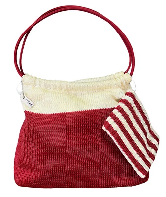 The Sak Hobo Shoulder Purse Bag Tote Red White Nylon Woven Sweater Christmas VTG - Image 1 of 4