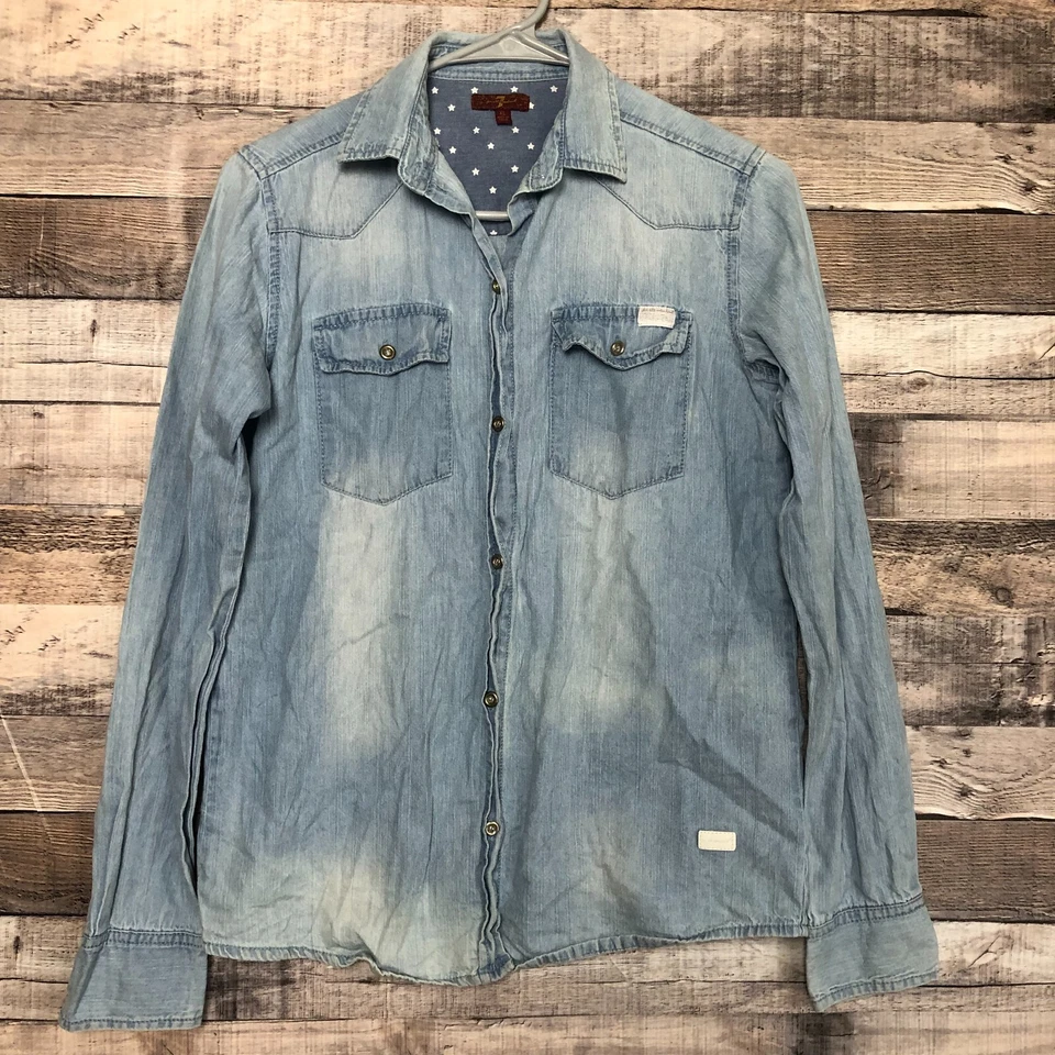 Camisa Top 7 For All Mankind Niñas Jean Abotonada Cambray Talla XL Foto 1 de 4